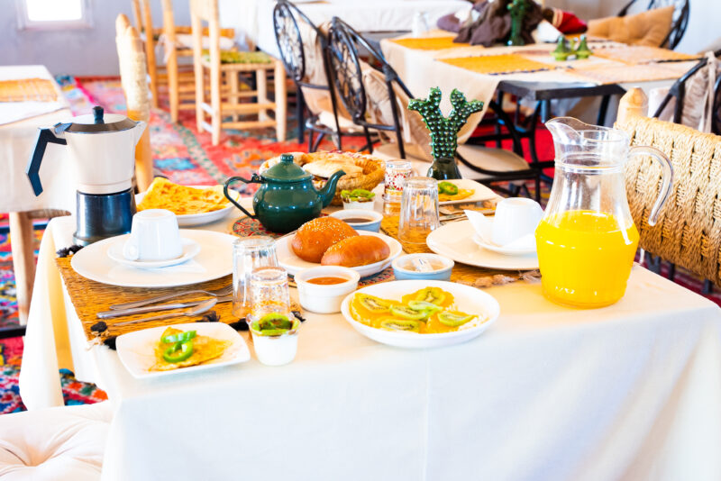 Food and drink in a luxury restaurant tent
