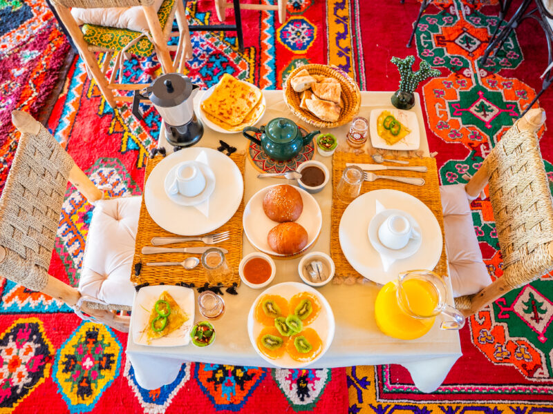 Traditional Moroccan breakfast served at a Sahara Desert camp
