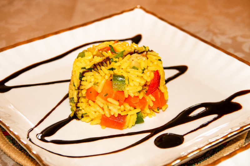 Rice cake, chef grade food photo captured at a luxury desert camp in Morocco